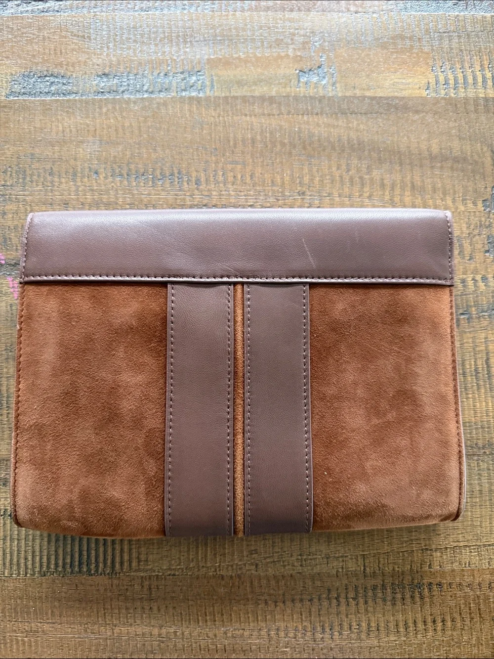 J McLaughlin leather and suede clutch